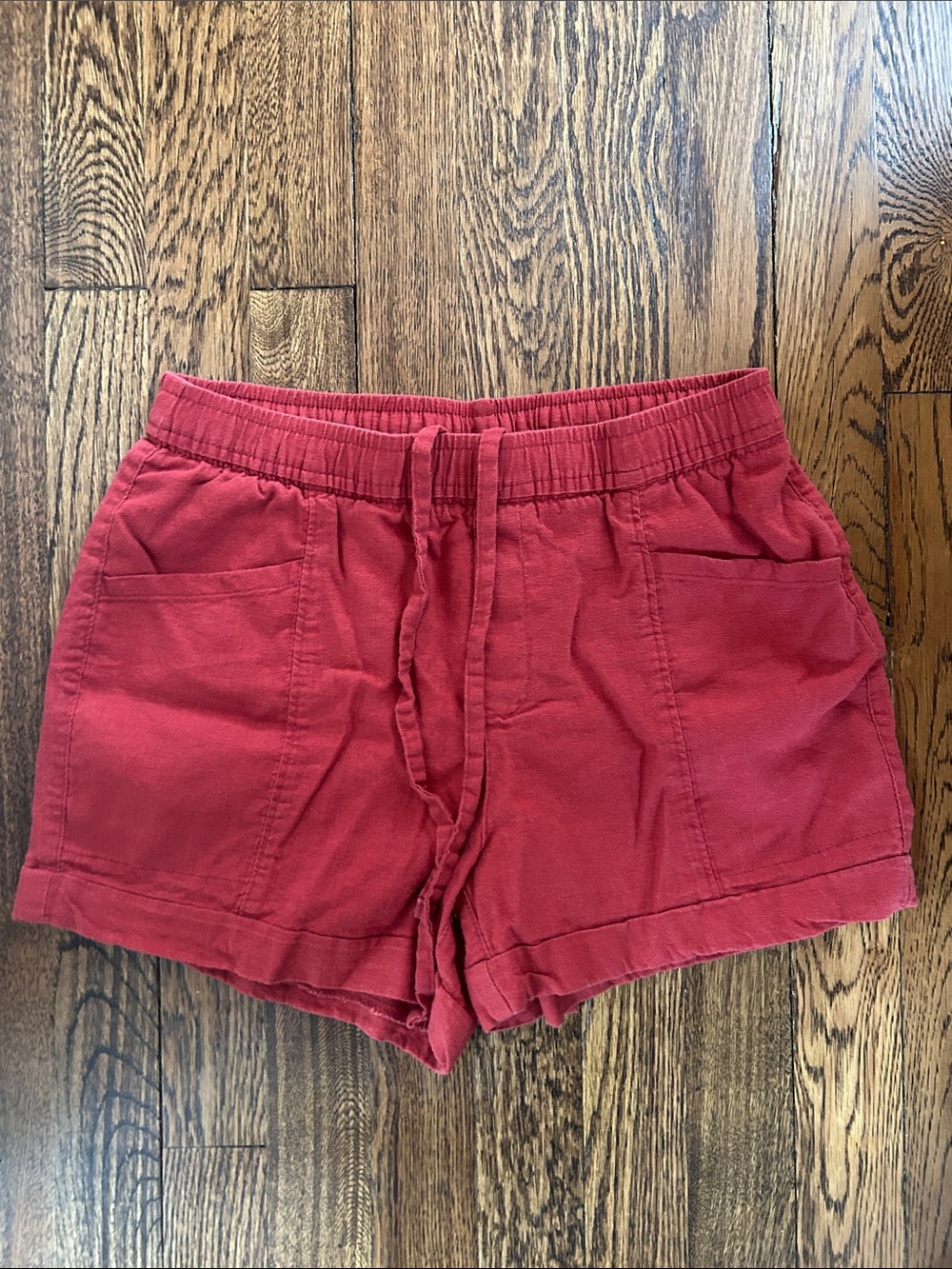 OLD NAVY Linen Blend Red Cuffed Drawstring Shirts NWOT